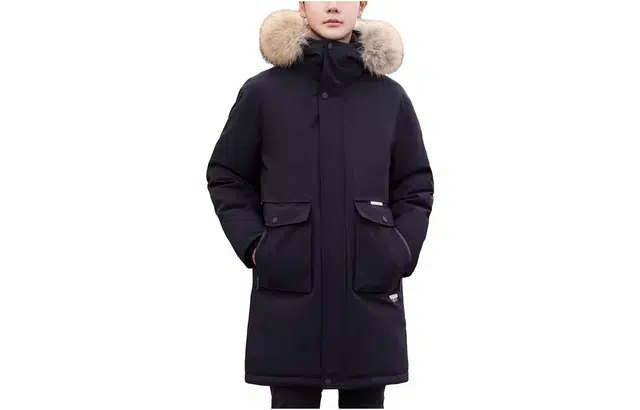 鸭鸭 连帽拉链中长款加厚羽绒服 男款