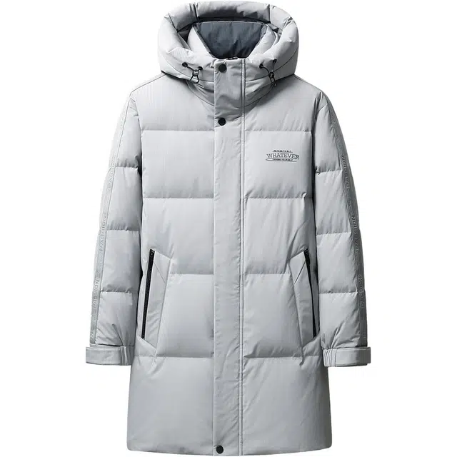 鸭鸭 防寒加厚保暖鸭绒中长款休闲宽松连帽套头暗黑羽绒服外套 男女同款