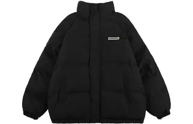 港仔文艺男 纯色条纹撞色拼接棉服 男款 黑色