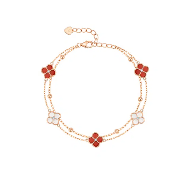 法思梵 幸运四叶草 精致轻奢小众优雅气质 闪耀璀璨 浪漫唯美 时尚设计感百搭显白手饰天然 玛瑙 手链 女款