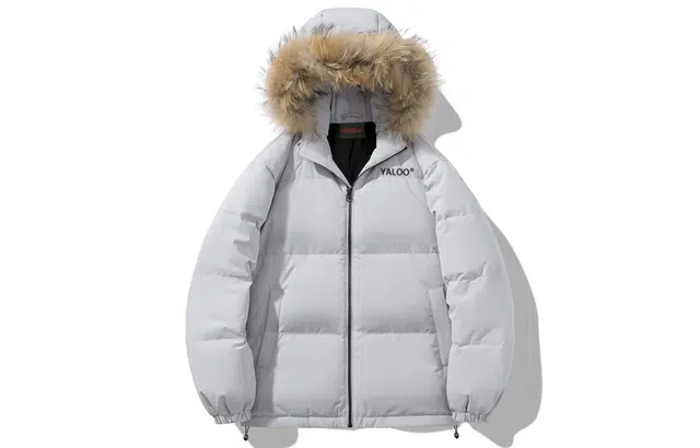 雅鹿 极寒基础款简约字母防风下摆加厚防寒保暖防风连帽羽绒服 男女同款 松石灰