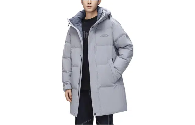 鸭鸭 连帽拉链长袖中长款羽绒服 男款