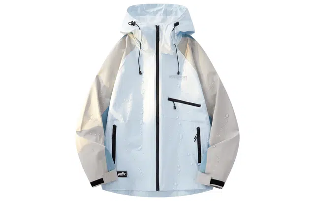 美式复古山系字母拼接撞色防风防水拉链登山户外连帽服饰  防水防风保暖冲锋衣 男女同款