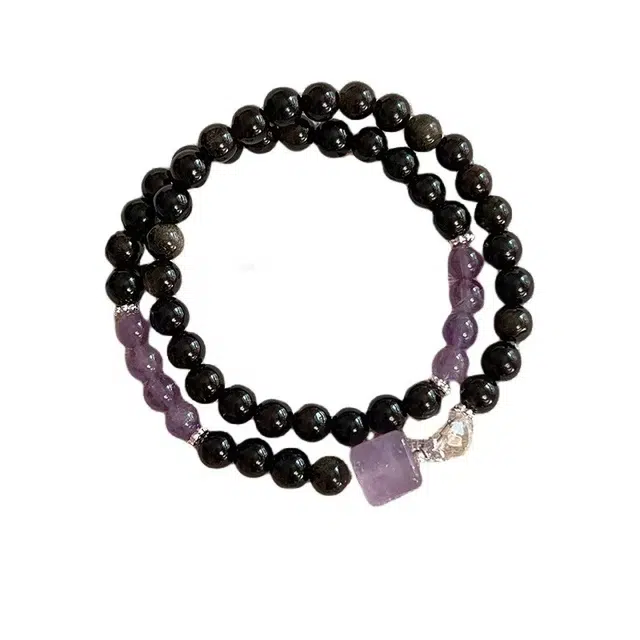 【不负时光】 指尖瑰宝 八方来财诸事顺利时来运转好运暴富招财纳福事业有成学业进步国潮双圈手饰天然 黑曜石 玉石手串 男女同款情侣款