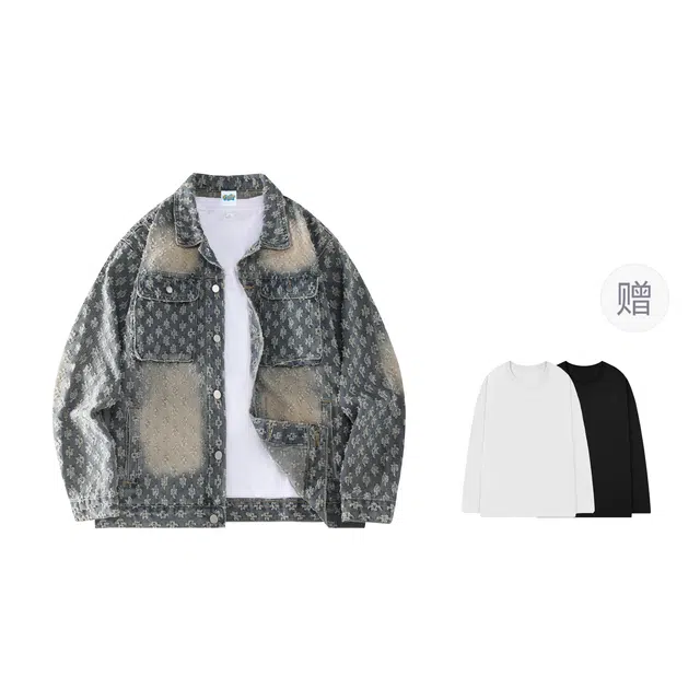 寻星记 美式复古提花宽松春秋季夹克 高级感痞帅休闲大口袋百搭牛仔外套 男女同款