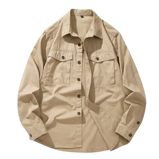 雅鹿 工装长袖衬衫男士衬衣宽松复古纯棉长袖衬衫男大码休闲男夹克 男款
