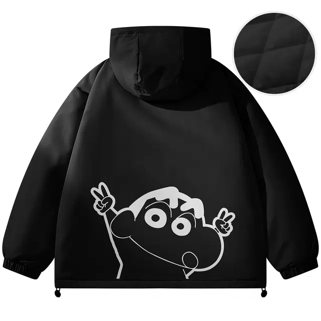 蜡笔小新 户外休闲运动卡通字母印花休闲可调节连帽夹克外套 男女同款