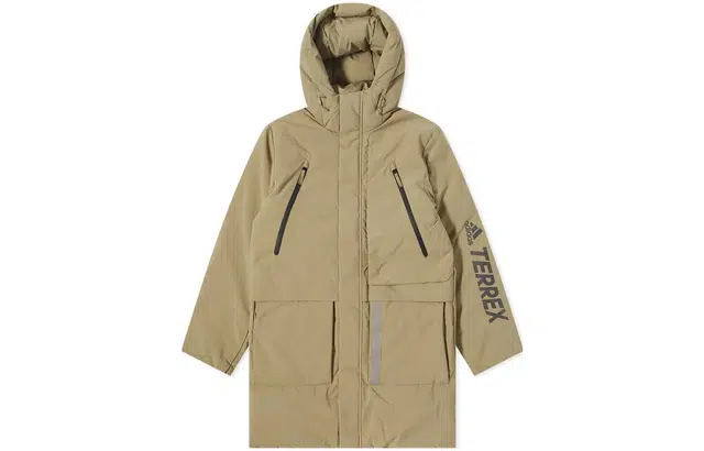 adidas Terrex Mid-Length Hooded Down Jacket Beige
