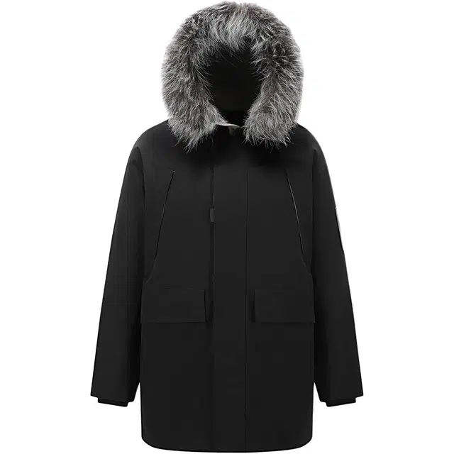 鸭鸭 山系户外多口袋工装风鸭绒休闲保暖宽松连帽套头纯色毛领暗黑羽绒服 男女同款