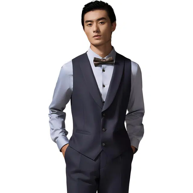 迪柯尼 商务宴会礼服纯色马甲 男款 灰蓝