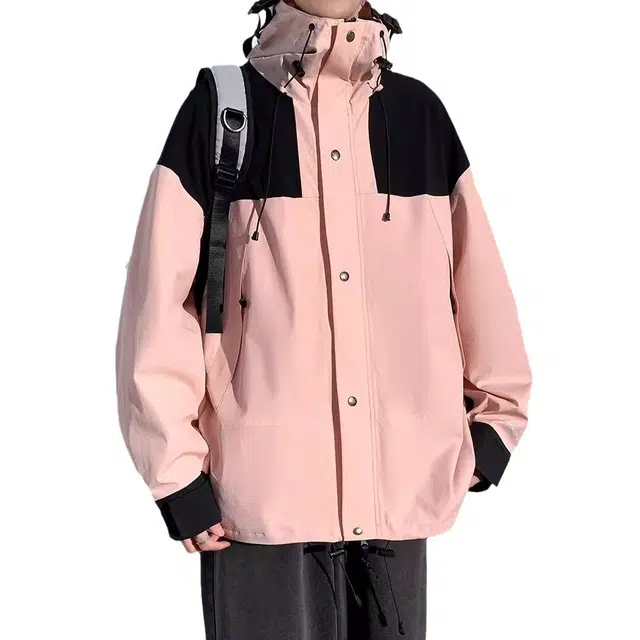 玉儿恋  拼色拉链连帽户外登山  防水防风冲锋衣 男女同款