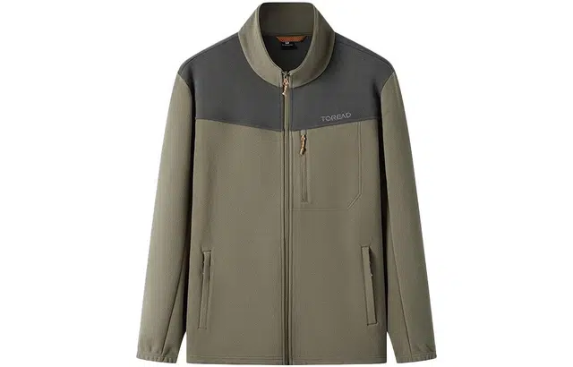 探路者 户外休闲防风保暖立领绒感外套 男款 军绿深灰