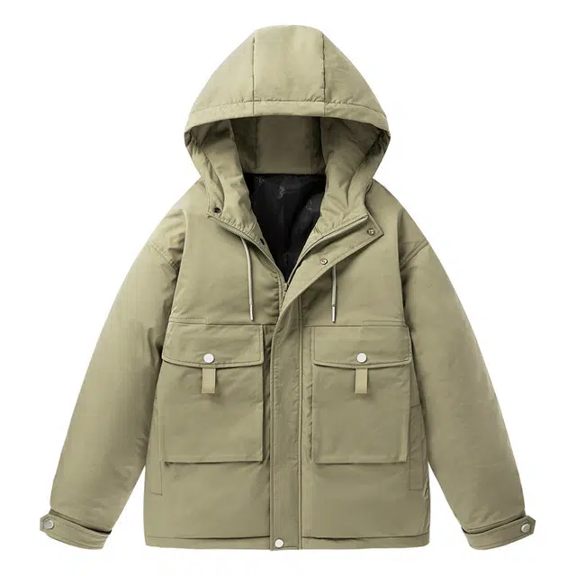 极限涡轮 纯色工装款大口袋防风加厚高品质连帽棉服 男女同款 苔绿色