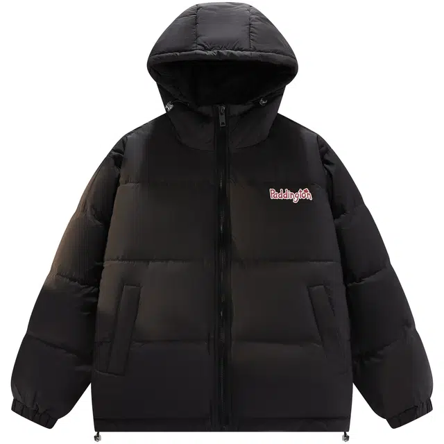 帕丁顿熊 简约卡通小熊字母印花纯色宽松休闲面包服连帽防风防寒外套保暖加厚羽绒服 男女同款