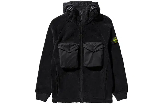 Stone Island Logo Fleece Jacket Black