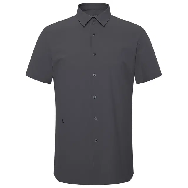 利郎 肌理条纹时尚都市修身尖领短袖衬衫 男款