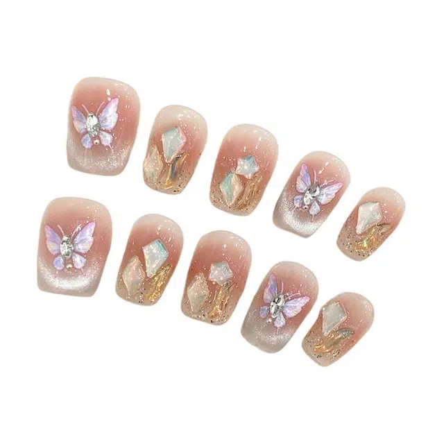 韵月乔 上春山气质猫眼  穿戴甲 短短梯裸色渐变 爆闪