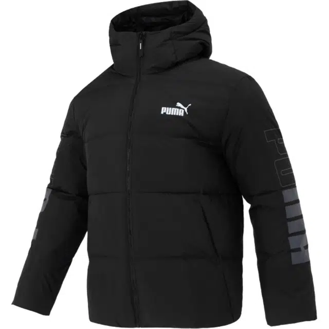 PUMA Letter Print Down Hoodie Jacket Black