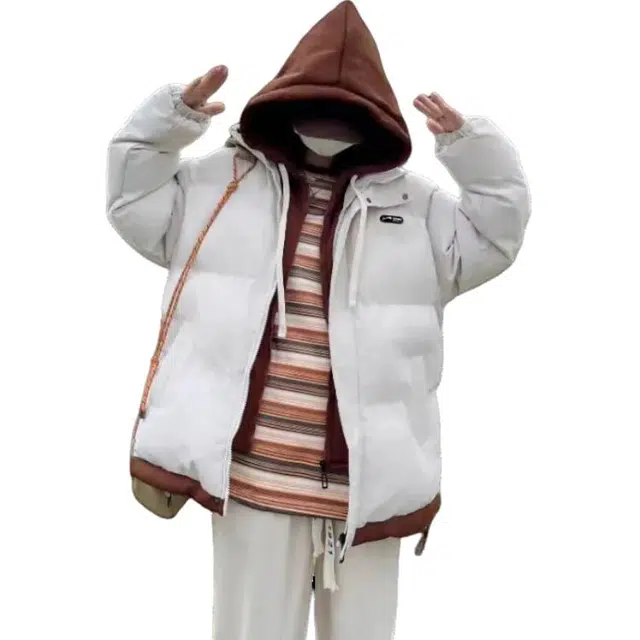 极限涡轮 拼接假两件连帽面包服百搭棉服 男女同款 白色