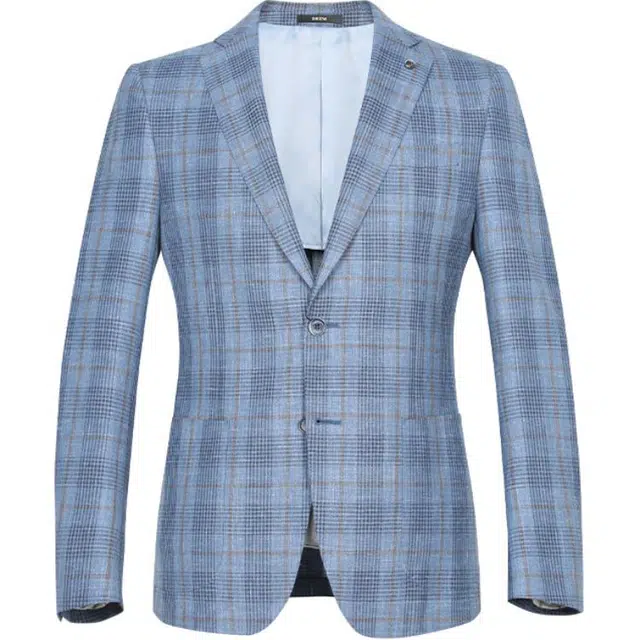迪柯尼 铂金系列 格子透气单排扣长袖西装 男款 蓝混格