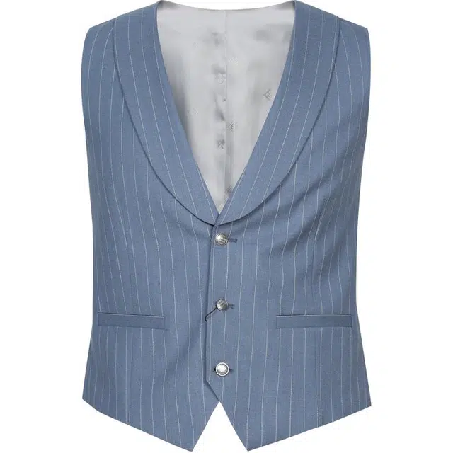 迪柯尼 意式高级感条纹单排扣时尚都市马甲 男款 牛仔蓝