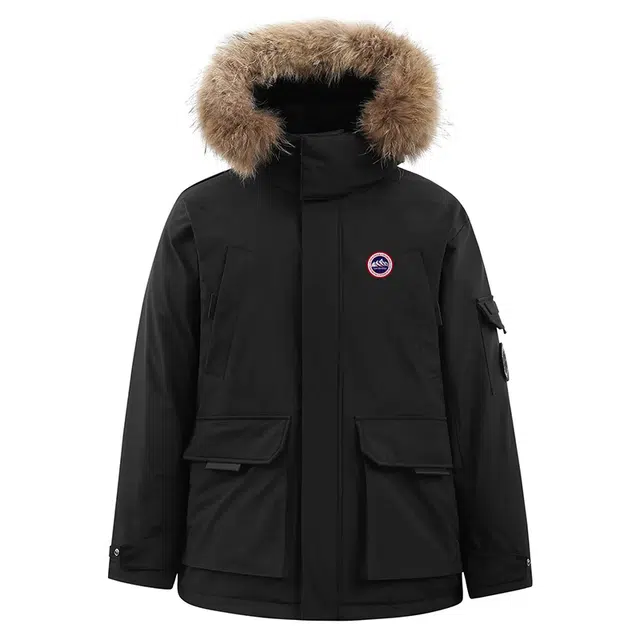 雅鹿 连帽中长款百搭羽绒服 男女同款 黑色