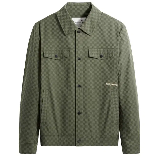 与狼共舞 潮流时尚百搭棋盘满印文艺舒适轻薄夹克外套 男款
