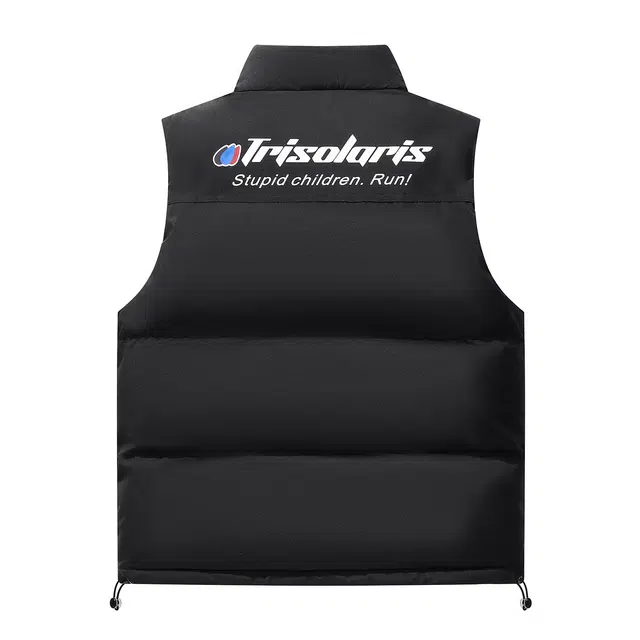 三体 末日之战系列 美式复古撞色拼接简约基础款字母印花宽松立领拉链休闲保暖厚款高街潮牌面包服城市风百搭无袖马甲 男女同款