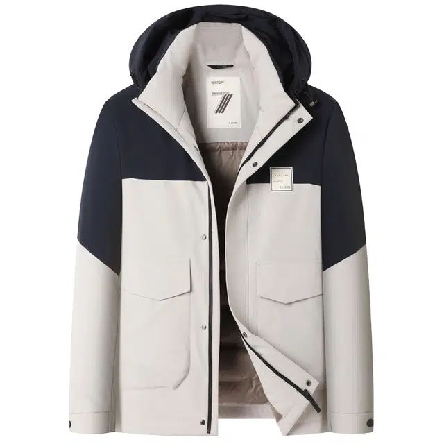 雅鹿 极寒系列 商务休闲拼色时尚中老年爸爸加厚连帽防风防寒羽绒服 男款