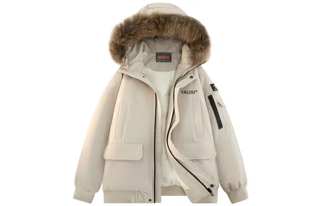 雅鹿 美式复古防风户外雪地座山雕内里石墨烯连帽毛领派克服舒适保暖抗寒羽绒服 男女同款 燕麦色