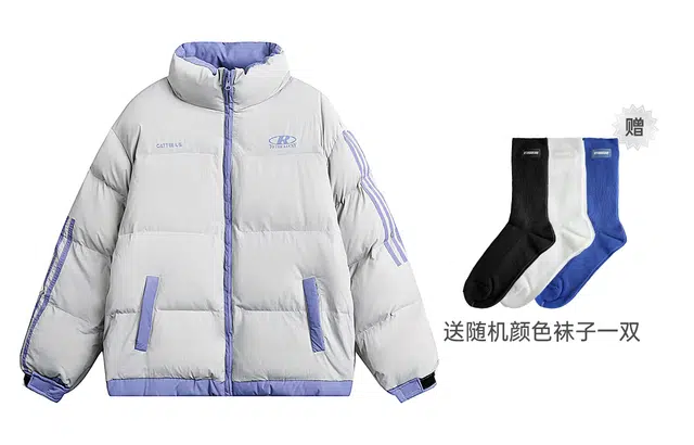 港仔文艺男 条纹撞色学院风立领棉服冬季宽松加厚保暖面包服外套 男女同款
