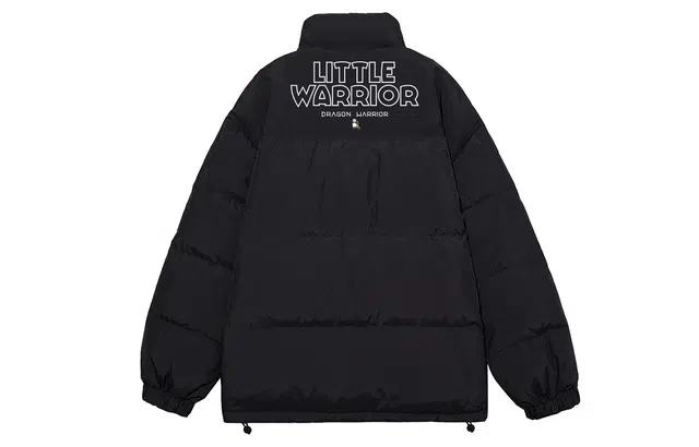 功夫熊猫  美式复古纯色拼接面包服鸭绒保暖蓄热防寒加厚立体字母印花宽松休闲简约舒适轻量化下摆抽绳拉链立领外套羽绒服 男女同款