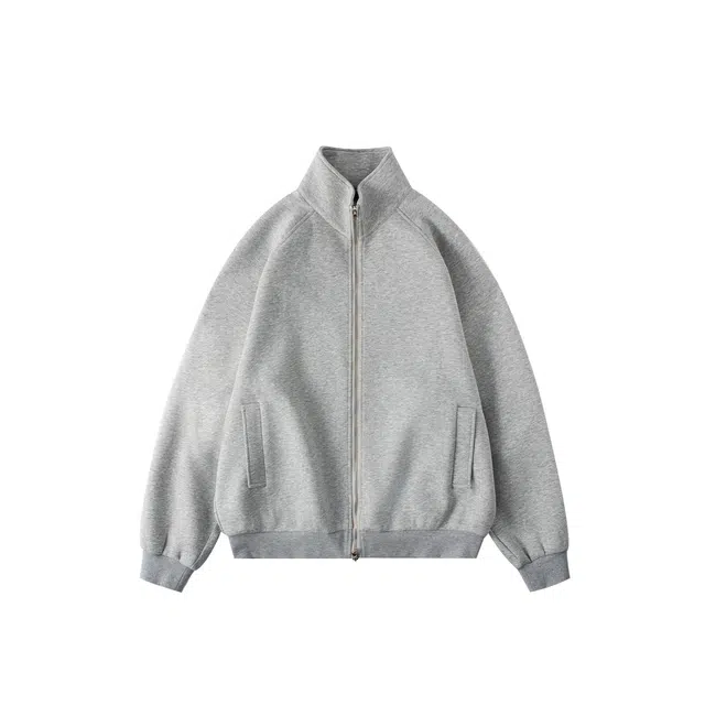 我是大卫 美式立领宽松百搭休闲双拉链夹克外套 男女同款 灰色