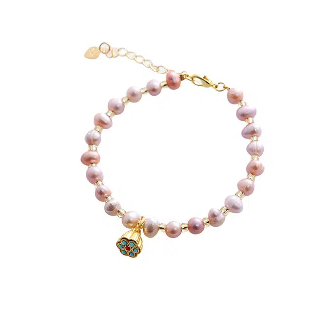 骊碧 香港轻奢粉紫淡水简约百搭时尚闺蜜手镯高档浪漫有意义 表白仪式感 人造珍珠 手链 女款