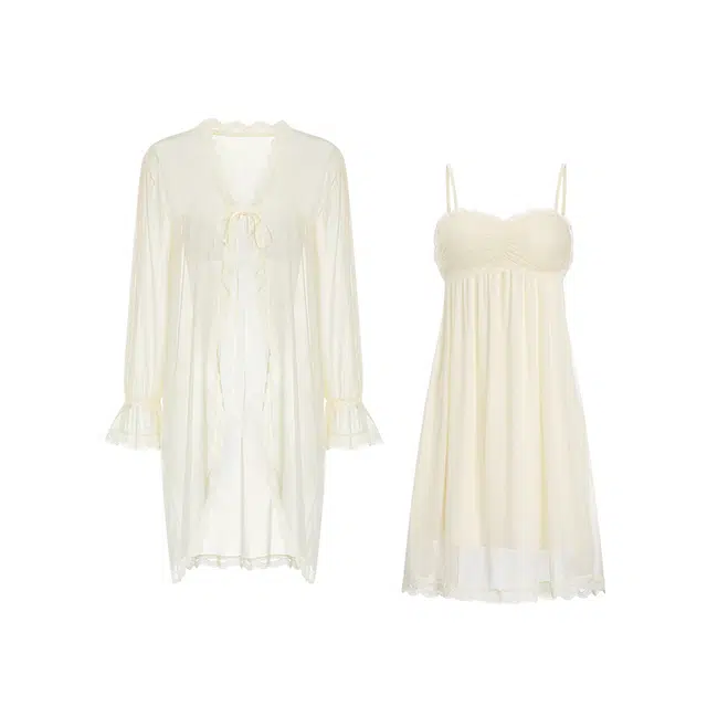 潞优野 高级感纯欲风带胸垫网纱睡衣套装 女款