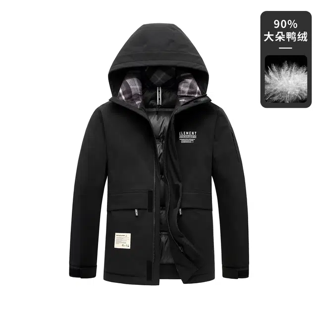 鸭鸭 山系户外加厚保暖多口袋工装风休闲宽松连帽套头羽绒服 男女同款