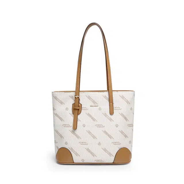 木林森 国风印花新中式通勤 合成革 单肩包 男女同款情侣款 米白/咖色