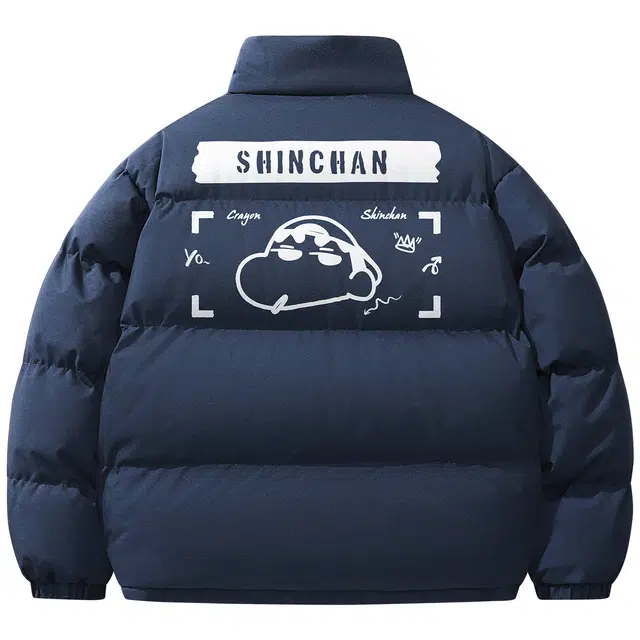 蜡笔小新 趣味嘻哈小新字母印花立领保暖加厚休闲面包外套棉服 男女同款