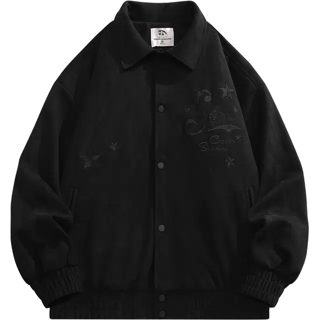 蜡笔小新 美式卡通小新环状字母刺绣休闲宽松翻领飞行员夹克外套 男女同款