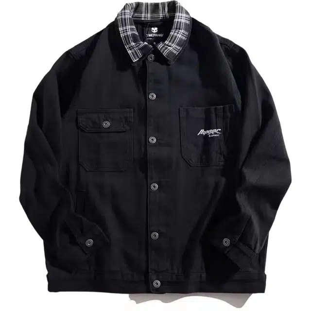 玉儿恋 休闲简约纯色翻领宽松夹克外套 男款 黑色