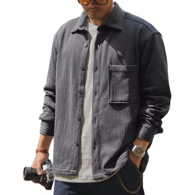 格蓝鹿 日常通勤松弛感肌理感休闲宽松复古做旧长袖衬衫 男女同款