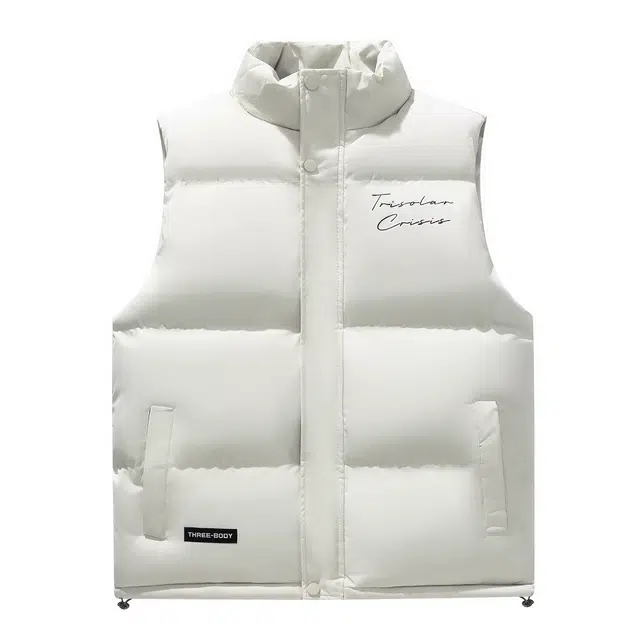 三体 文明系列 美式复古简约基础款字母印花立领保暖加厚柔软舒适休闲百搭户外工装机能风宽松无袖马甲 男女同款