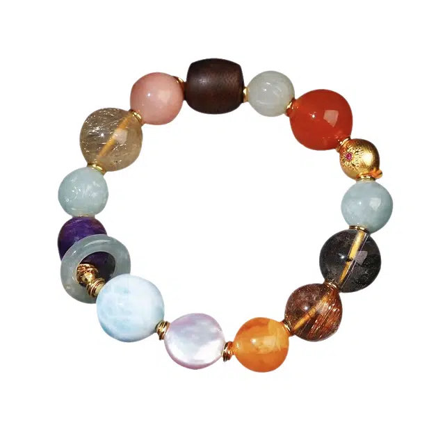 龙弗 【多财多福】健康长寿提升运势开运纳福时来运转多宝手串经典高级气质百搭诸事皆宜时尚百搭佳 金发晶 水晶 女款