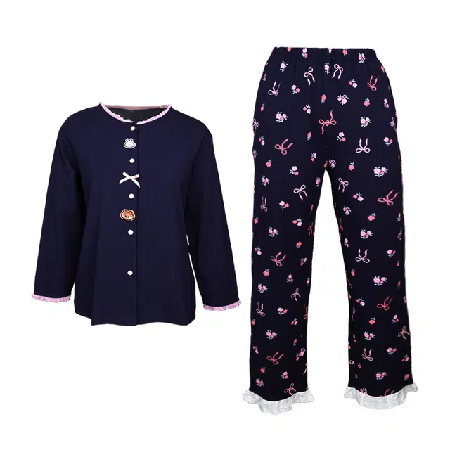 芬腾 田园风韩版长袖长裤可外穿休闲舒适透气家居服睡衣套装 女款 宝蓝