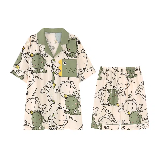 俏霓桐 时尚可爱卡通恐龙休闲舒适凉感家居服可外穿睡衣套装 男款 图色