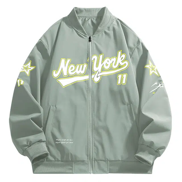 纳趣 美式复古嘻哈街头字母印花宽松百搭休闲棒球领夹克外套 男女同款