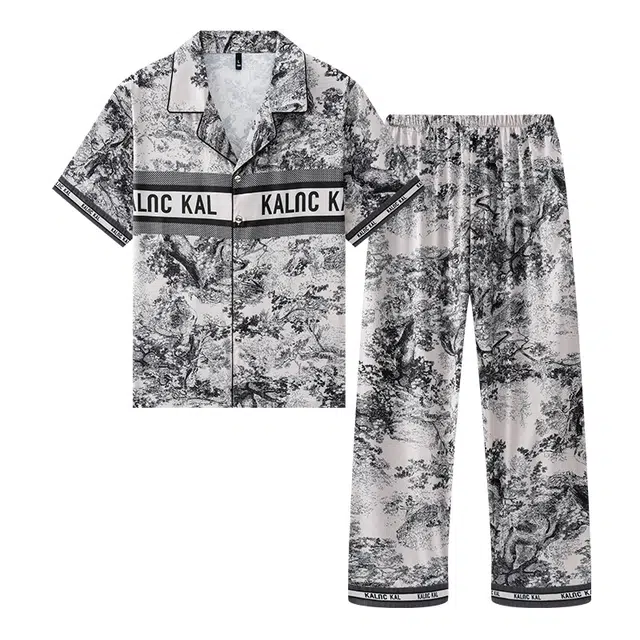 好福份 时尚休闲短袖长裤薄款家居服睡衣套装 男款 图片色