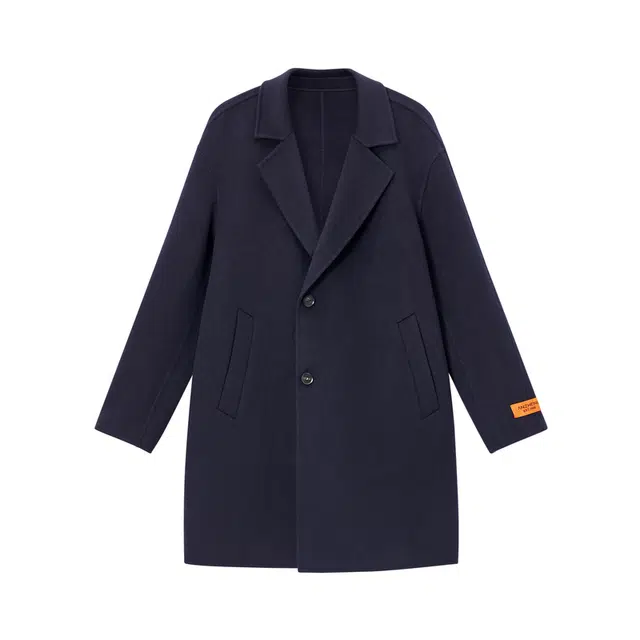 安正 纯色西装领落肩单排扣双面呢大衣 男款 丈青