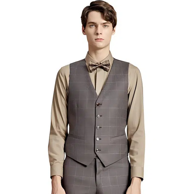迪柯尼 时尚复古格子商务休闲马甲 男款 啡格