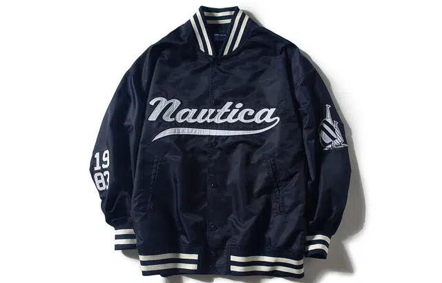 Nautica White Sail Logo Baseball Jacket